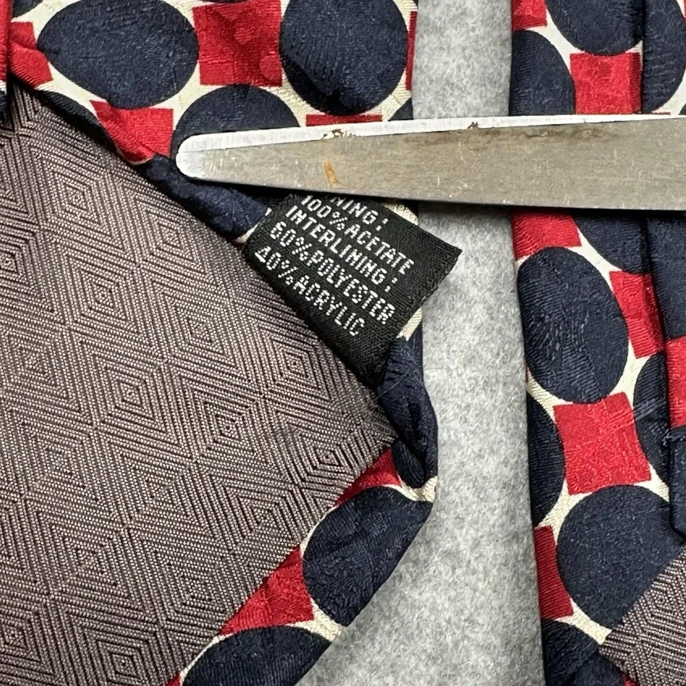 Tongue Tied Tom McLellon Silk Geometric Circle Square Tie Red Navy 60x3.75